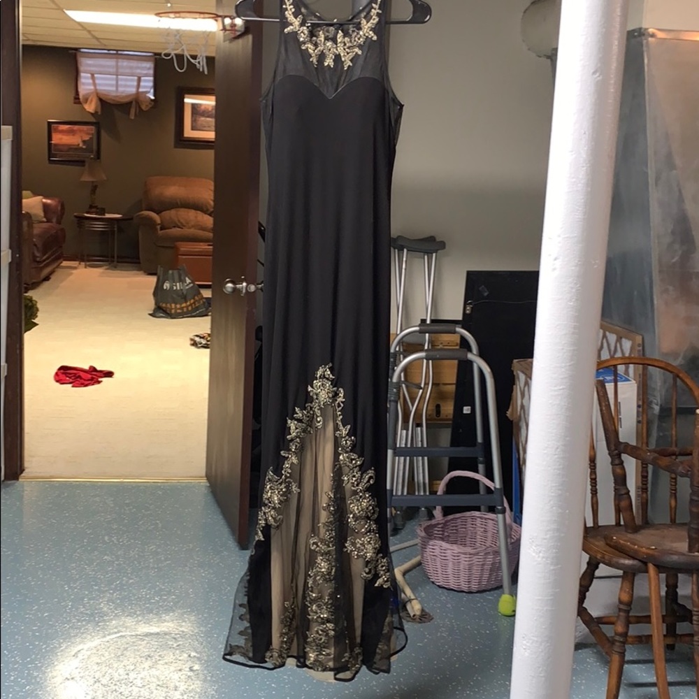 Black and gold prom dress